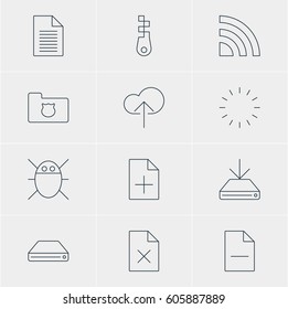 Vector Illustration Of 12 Web Icons. Editable Pack Of Computer Virus, Information Load, Privacy Doc And Other Elements.