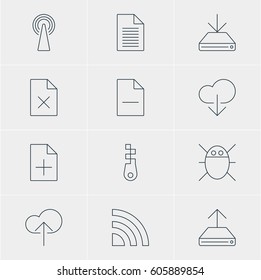 Vector Illustration Of 12 Web Icons. Editable Pack Of Fastener, Removing File, Note And Other Elements.
