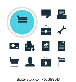 Vector Illustration Of 12 Web Icons. Editable Pack Of Capture, Bookmark, Portfolio And Other Elements.