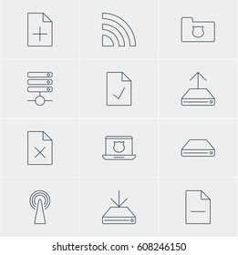 Vector Illustration Of 12 Web Icons. Editable Pack Of Delete Data, Hard Drive Disk, Information Load And Other Elements.