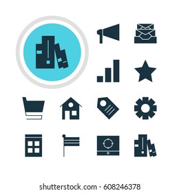 Vector Illustration Of 12 Web Icons. Editable Pack Of Increase Chart, Map Marker, Coupon And Other Elements.