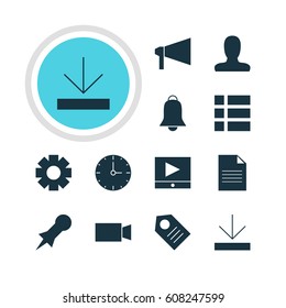 Vector Illustration Of 12 Web Icons. Editable Pack Of Account, Notification, Video Camera And Other Elements.