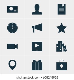 Vector Illustration Of 12 Web Icons. Editable Pack Of Bullhorn, Capture, Map Pointer And Other Elements.