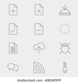 Vector Illustration Of 12 Web Icons. Editable Pack Of Delete Data, Talking, Cloud Download And Other Elements.