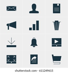 Vector Illustration Of 12 Web Icons. Editable Pack Of Notification, Trash, Account And Other Elements.