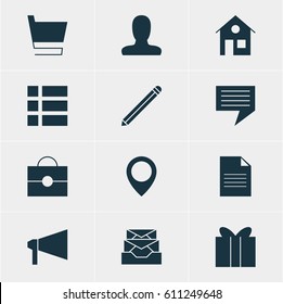 Vector Illustration Of 12 Web Icons. Editable Pack Of Bullhorn, List, Gift And Other Elements.