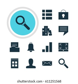Vector Illustration Of 12 Web Icons. Editable Pack Of Notification, List, Keyhole And Other Elements.
