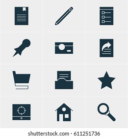 Vector Illustration Of 12 Web Icons. Editable Pack Of Board, House, Bookmark And Other Elements.