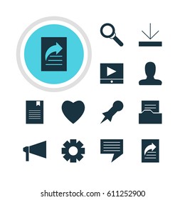 Vector Illustration Of 12 Web Icons. Editable Pack Of Gear, Document Directory, Magnifier And Other Elements.