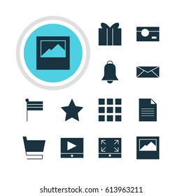 Vector Illustration Of 12 Web Icons. Editable Pack Of Maximize, Play Button, Notification And Other Elements.