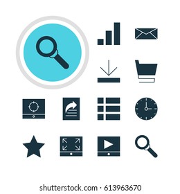Vector Illustration Of 12 Web Icons. Editable Pack Of Document Transfer, Letter, Play Button And Other Elements.