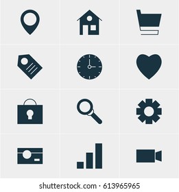 Vector Illustration Of 12 Web Icons. Editable Pack Of Capture, Clock, Keyhole And Other Elements.