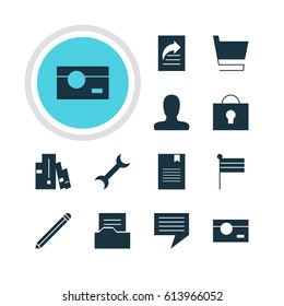 Vector Illustration Of 12 Web Icons. Editable Pack Of Document Directory, Bookmark, Capture And Other Elements.