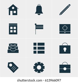Vector Illustration Of 12 Web Icons. Editable Pack Of Date Time, Coupon, Map Marker And Other Elements.