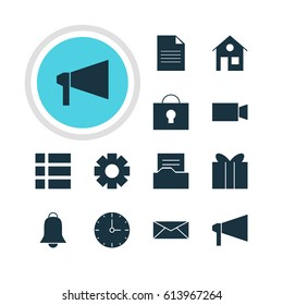 Vector Illustration Of 12 Web Icons. Editable Pack Of Video Camera, Document Directory, List And Other Elements.