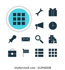 Vector Illustration Of 12 Web Icons. Editable Pack Of Letter, Gift, Bookshelf And Other Elements.