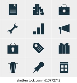 Vector Illustration Of 12 Web Icons. Editable Pack Of Coupon, Date Time, Thumbtack And Other Elements.