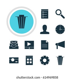 Vector Illustration Of 12 Web Icons. Editable Pack Of Document, Clock, Date Time And Other Elements.