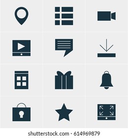 Vector Illustration Of 12 Web Icons. Editable Pack Of Date Time, List, Upload And Other Elements.