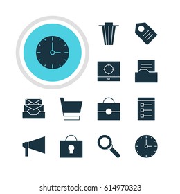 Vector Illustration Of 12 Web Icons. Editable Pack Of Magnifier, Board, Clock And Other Elements.