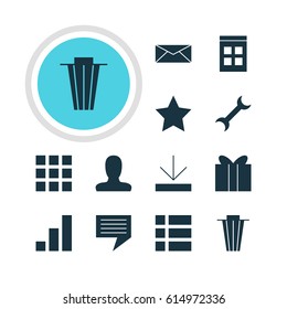 Vector Illustration Of 12 Web Icons. Editable Pack Of Upload, Letter, Grid And Other Elements.