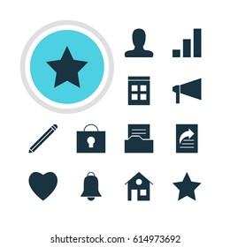 Vector Illustration Of 12 Web Icons. Editable Pack Of House, Document Transfer, Account And Other Elements.