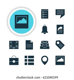 Vector Illustration Of 12 Web Icons. Editable Pack Of Document, Messages, Coupon And Other Elements.