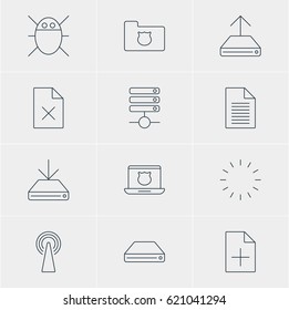 Vector Illustration Of 12 Web Icons. Editable Pack Of Hdd Sync, Secure Laptop, Note And Other Elements.