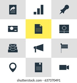 Vector Illustration Of 12 Web Icons. Editable Pack Of Capture, Target Scope, Document Transfer And Other Elements.