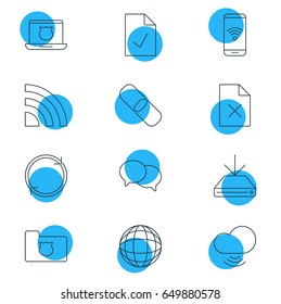 Vector Illustration Of 12 Web Icons. Editable Pack Of World, Refresh, Information Load And Other Elements.