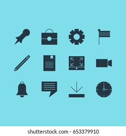 Vector Illustration Of 12 Web Icons. Editable Pack Of Chat, Upload, Maximize And Other Elements.