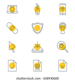 Vector Illustration Of 12 Web Icons. Editable Pack Of Delete Data, Information Load, Pointer And Other Elements.