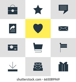 Vector Illustration Of 12 Web Icons. Editable Pack Of Messages, Document Transfer, Map Marker And Other Elements.