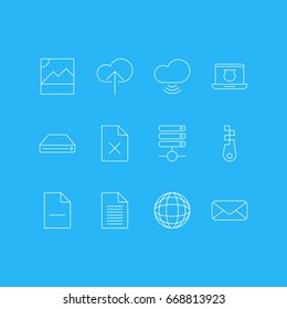 Vector Illustration Of 12 Web Icons. Editable Pack Of Cloud Download, Fastener, Letter And Other Elements.