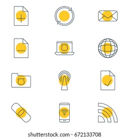 Vector Illustration Of 12 Web Icons. Editable Pack Of Letter, Checked Note, Removing File And Other Elements.