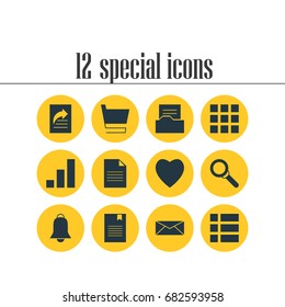 Vector Illustration Of 12 Web Icons. Editable Pack Of Magnifier, Document Transfer, Document And Other Elements.