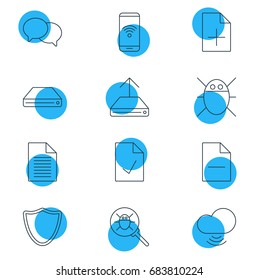 Vector Illustration Of 12 Web Icons. Editable Pack Of Wave, Safeguard, Removing File And Other Elements.