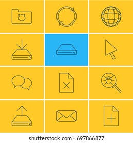 Vector Illustration Of 12 Web Icons. Editable Pack Of Hdd Sync, Bug, World And Other Elements.
