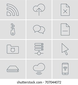 Vector Illustration Of 12 Web Icons. Editable Pack Of Wireless Network, Telephone, Delete Data And Other Elements.