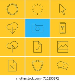Vector Illustration Of 12 Web Icons. Editable Pack Of Privacy Doc, Refresh, Cloud Download And Other Elements.