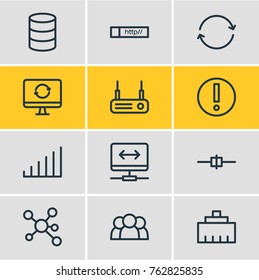 Vector Illustration Of 12 Web Outline Icons. Editable Set Of Mistake, Group, Strong And Other Elements.