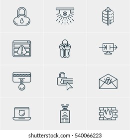 Vector Illustration Of 12 Web Safety Icons. Editable Pack Of Safety Key, Key Collection, Encoder And Other Elements.