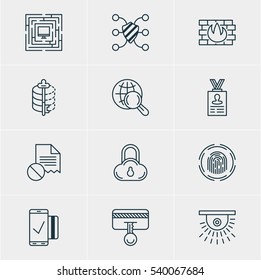 Vector Illustration Of 12 Web Safety Icons. Editable Pack Of Easy Payment, Data Error, Safeguard And Other Elements.