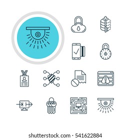 Vector Illustration Of 12 Web Safety Icons. Editable Pack Of Safeguard, Safe Lock, Easy Payment And Other Elements.