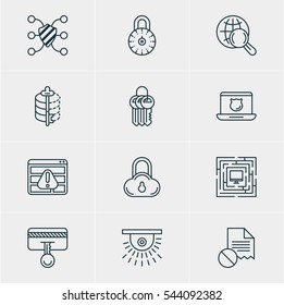 Vector Illustration Of 12 Web Safety Icons. Editable Pack Of Data Security, Safety Key, Internet Surfing And Other Elements.