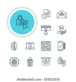 Vector Illustration Of 12 Web Safety Icons. Editable Pack Of Confidentiality Options, Encoder, Data Error And Other Elements.