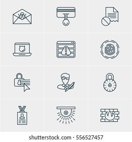 Vector Illustration Of 12 Web Safety Icons. Editable Pack Of Camera, Safety Key, Data Security And Other Elements.