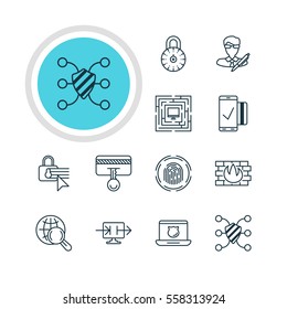 Vector Illustration Of 12 Web Safety Icons. Editable Pack Of Safeguard, Send Information, Confidentiality Options And Other Elements.