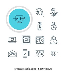 Vector Illustration Of 12 Web Safety Icons. Editable Pack Of Data Security, Account Data, Easy Payment And Other Elements.