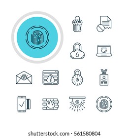 Vector Illustration Of 12 Web Safety Icons. Editable Pack Of Browser Warning, Network Protection, Key Collection And Other Elements.